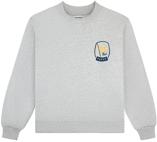 embroidered birthday mockneck -classic grey