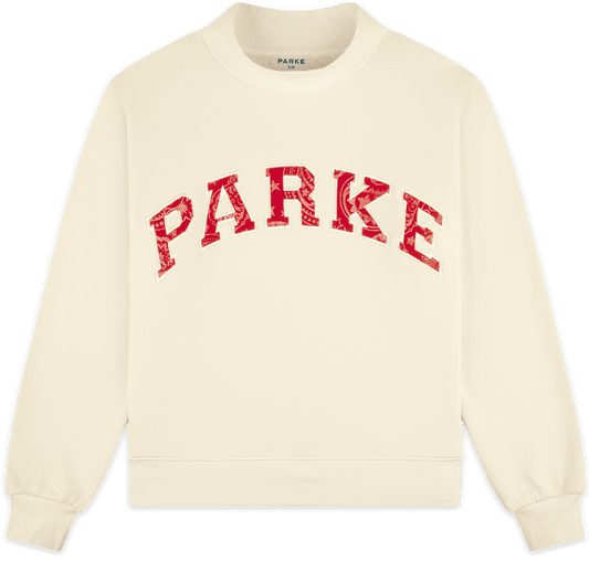 coastal varsity mockneck -cream + red paisley